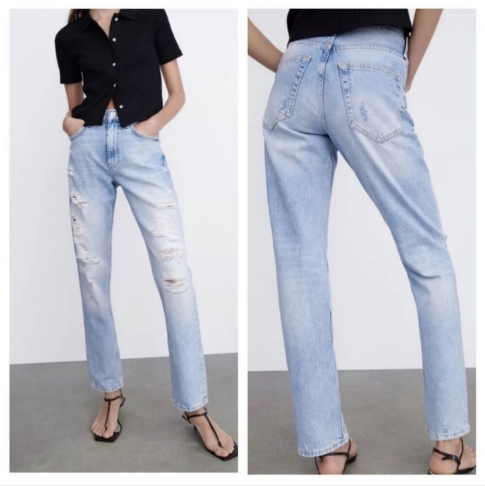 Zara The Truth Slim Ripped Distressed Jeans 100% Cotton Blue Size 4